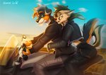 anthro black_body black_fur black_hair black_nose clothed clothing cloud day detailed_background female fur green_eyes hair male outside sky smile kammi-lu oggie_(dakuto) zempy canid canine canis domestic_dog german_shepherd herding_dog mammal pastoral_dog 2020 digital_media_(artwork)