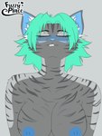 anthro blue_eyes blue_nipples blue_tongue bodily_fluids breasts cum cum_from_mouth cum_in_mouth cum_inside fangs female genital_fluids grey_body inner_ear_fluff nipples solo spitting striped_body stripes teeth tongue tuft fuzzyplace aqua_(swartzfox) canid canine fennec_fox fox mammal true_fox 3:4 animated hi_res short_playtime