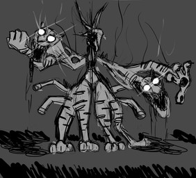 ambiguous_gender body_horror dark nightmare_fuel what_has_science_done zalgo_(artist) disney zootopia gazelle_(zootopia) tiger_dancer_(zootopia) antelope bovid felid gazelle mammal pantherine tiger monochrome