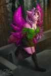 ahoge anthro blue_eyes boots breasts clothed clothing eyebrows eyelashes female footwear fur hair knee_boots knee_highs legwear looking_at_viewer pink_body pink_fur purple_hair shoes simple_background smile solo standing wings tril-mizzrim mariah_veiethe canid canine canis mammal wolf 2020 2:3 digital_media_(artwork) hi_res