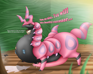 absorption_vore assimilation barrel breasts butt corruption duo female feral fusing fusion gender_transformation genitals hyper male merging penis possession text thick_thighs transformation vore allbadbadgers conditional_dnp nintendo pokemon arthropod generation_5_pokemon mammal pokemon_(species) scolipede 5:4 absurd_res english_text hi_res huge_filesize trans_(lore)