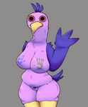 anthro anthrofied beak big_breasts black_eyes blue_body blue_breasts blue_feathers blue_hair blue_nipples blue_tail blue_tail_feathers blue_wings breasts curvy_figure feather_hair feathers female genitals green_breasts green_nipples grey_background hair hand_print hand_print_on_breast humanoid_genitalia humanoid_pussy long_beak looking_away monotone_genitals multicolored_body multicolored_breasts multicolored_feathers navel nipples nude o_o paint pose pseudo_hair pubes purple_body purple_breasts purple_feathers purple_pussy pussy raised_arm red_sclera round_eyes shadow sharp_beak short_hair simple_background slightly_chubby slightly_chubby_anthro slightly_chubby_female small_tail solo standing tail tail_feathers thick_thighs voluptuous wide_eyed wide_hips wings yellow_beak yellow_body yellow_skin oshyfriend garten_of_banban opila_(garten_of_banban) avian bird flamingo 2023 hi_res portrait