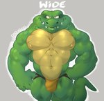 abs anthro biceps bodily_fluids clothing green_body jockstrap looking_at_viewer male muscular muscular_anthro muscular_male nipples pecs red_eyes saliva sharp_teeth smile solo teeth underwear vein veiny_muscles e-w01f donkey_kong_(series) nintendo crocodilian kremling kritter_(kremling) reptile scalie hi_res