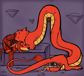 anal anal_penetration anal_vore beak cave claws duo female feral feral_pred horn lying male male/female on_front paws penetration sleeping sleeping_together tired vore sammehchub mythology zero_(kokkinos) avian bird dragon hybrid mythological_creature mythological_scalie scalie