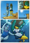 anatid anseriform anthro avian beach beak bird bra breasts bubble clothing comic diving duck duo eeveelution female generation_1_pokemon hi_res marine nintendo pokemon pokemon_(species) sun swimming swimwear umpherio underwear vaporeon