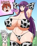 alternate_species animal_print big_breasts bikini bodily_fluids breasts clothing cow_print female hair huge_breasts humanoidized legwear male nipple_outline purple_hair sweat swimwear thigh_highs two-piece_swimsuit normi frieren_beyond_journey's_end fern_(frieren) frieren stark_(frieren) animal_humanoid bovid bovid_humanoid bovine bovine_humanoid cattle_humanoid humanoid mammal mammal_humanoid absurd_res hi_res