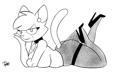 anthro arm_support bedroom_eyes big_breasts big_butt big_ears big_eyes biped breast_rest breasts butt clothed clothing clothing_pull collar collar_tag countershade_face countershade_fur countershading earpiece eyelashes female footwear fur fur_tuft hand_on_face hand_on_own_face head_tuft high_heels huge_breasts iris leaning_on_elbow legband legs_up legwear legwear_pull looking_at_viewer lying mature_anthro mature_female narrowed_eyes no_pupils on_front pantyhose pantyhose_pull plantigrade pointy_ears pose prick_ears seductive shoes side_view slightly_chubby slightly_chubby_anthro slightly_chubby_female snout solo tail thick_eyelashes thick_thighs thighband topless topless_anthro topless_female translucent translucent_clothing translucent_legwear translucent_pantyhose tuft zokva hooked_on_heel_(trend) murphy_and_mitzi delia_(ajmarekart) domestic_cat felid feline felis mammal 2025 black_and_white digital_drawing_(artwork) digital_media_(artwork) meme monochrome pinup signature
