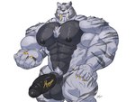 abs anthro areola balls barazoku biceps big_balls big_muscles big_penis biped black_body black_fur black_hair black_nipples black_penis body_writing chest_tuft claws facial_hair fangs flaccid foreskin fur genitals glans gold_(metal) gold_tooth grey_body grey_fur hair huge_balls huge_muscles humanoid_genitalia humanoid_penis hyper hyper_muscles looking_at_viewer male muscular muscular_anthro muscular_male muscular_thighs nipples nude pecs penis quads sabertooth_(anatomy) simple_background solo teeth tuft white_background writing_on_genitals writing_on_penis yellow_claws bluekumabox diego_(o_im_soniic) felid mammal prehistoric_species saber-toothed_tiger 4:3 digital_media_(artwork)