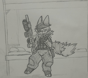 anthro armor bed belt bunk_bed class clothing eye_patch eyewear furgonomics furniture gloves gun handgun handwear headgear helmet holster leggings legwear looking_at_viewer male patch_(fabric) paws pouch_(clothing) ranged_weapon revolver rifle solo topwear underbarrel_grenade_launcher vest weapon darthnear casualties:_unknown expie_(gunsawian) gunsawian hi_res sketch