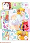 anthro blonde_hair bottomwear bovid bovid_horn brown_hair canid canine caprine caprine_horn clothed clothing comic countershading dialogue digital_media_(artwork) duo english_text fox girly hair hi_res horn keiran_tracey male mammal milo_stefferson open_mouth ram_horn sheep shorts smile speech_bubble standing text tokifuji topless towel url