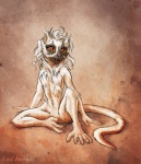 amber_eyes black_sclera chest_tuft feet female fur karol_pawlinski lemur mammal nude prehensile_feet primate sifaka silky_sifaka sitting sketch solo spread_legs spreading strepsirrhine tail toes tuft white_body white_fur