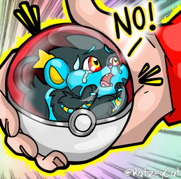 ambiguous_gender bodily_fluids captured crying duo female feral in_pokeball pokeball sad scared solo_focus standard_pokeball tears young young_ambiguous young_feral katzeycat nintendo pokemon felid generation_4_pokemon luxray mammal pokemon_(species)