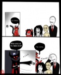 ambiguous_gender angry black_body black_fur black_hair canine cat cephei97 clothed clothing comic creepypasta demon dialog dog door english_text facepalm feline feral frown fur grin hair hat human humor husky jeff_the_killer mammal monster open open_door open_mouth plain_background red_eyes red_fur slenderman smile smile.dog suit teeth text the_rake white_background zalgo
Rating: Safe
Score: 2
User: VillainousVulpix
Date: July 02, 2013