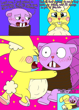 abdominal_bulge anthro beaver_tail belly big_belly blue_background blush blush_lines bodily_fluids bound buckteeth bunny_slippers color_coded_text cotton_tail crying daww dialogue eyes_closed freckled_face freckles head_tuft holidays hug long_ears male male_anthro narrowed_eyes open_mouth pink_background purple_body purple_text rope rosy_cheeks scut_tail secret short_tail simple_background tail tears teeth text tongue tooth_gap tuft yellow_body nikko-kai-cutie third-party_edit easter happy_tree_friends cuddles_(htf) easter_bunny toothy_(htf) beaver lagomorph leporid mammal rabbit rodent 2020 2022 color_edit colored comic english_text