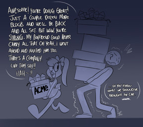 anthro big_butt big_feet black_eyebrows black_eyes black_nose blonde_hair blue_background bodily_fluids box breasts buckteeth butt clenched_teeth clothed clothing container dialogue duo ears_as_hair ears_down eyebrows eyelashes eyeless feet female fireworks floppy_ears gradient_background hair holding_box holding_container holding_object holidays humor long_eyelashes long_hair male open_mouth open_smile pivoted_ears ponytail_ears scut_tail shaking short_tail simple_background smile speech_bubble standing sweat sweatdrop tail talking_to_another teeth teeth_showing text tongue trembling walking ota_(artist) 4th_of_july acme looney_tunes the_looney_tunes_show warner_brothers anon lola_bunny humanoid lagomorph leporid mammal rabbit 2022 digital_media_(artwork) english_text hi_res