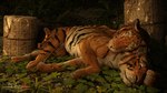 belly big_belly duo eyes_closed female feral hug laying_on_partner leaf lying lying_on_another male on_side outside pregnant pregnant_female pregnant_feral ruins sleeping smile tail sherwood felid mammal pantherine tiger 16:9 3d_(artwork) digital_media_(artwork) hi_res widescreen