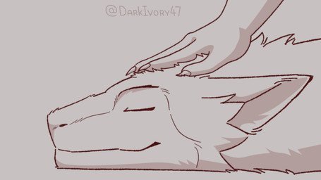 anthro cheek_tuft claws duo eyes_closed facial_tuft finger_claws grey_background headpat lying lying_on_ground male monotone_background neck_tuft offscreen_character on_front on_ground pointy_ears relaxed_expression relaxing scratching_head simple_background tuft darkivory47 sergal 16:9 animated cel_shading line_art loop shaded signature watermark widescreen