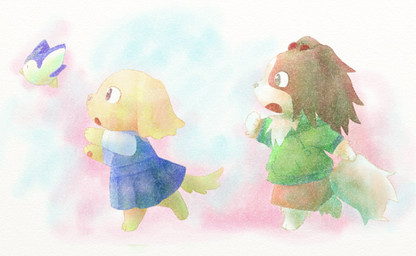 barefoot clothed clothing duo feet female female/female kemono open_mouth running namu_(nurui_cha) namu's_golden_retriever bird_dog canid canine canis domestic_dog golden_retriever hunting_dog mammal retriever 2008