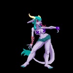 big_breasts blue_hair blue_nails bottomwear breasts claws clothed clothing colored_nails female fur gloves hair handwear horn nails nipple_tape pasties shorts solo tail tape tongue tongue_out topless tuft dreamkiller vanga unknown_species 1:1 low_res