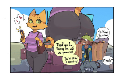 anthro asking asking_another bag balls baseball_cap belt belt_buckle big_balls big_breasts big_bulge big_butt big_ears big_eyes big_iris biped bite biting_lip black_bottomwear black_clothing black_eyebrows black_eyes black_heart black_pants black_shirt black_t-shirt black_tail_tuft black_text black_topwear blue_sky bolt_emanata border bottomwear breasts brown_belt brown_body brown_fur brown_hair brown_nose brown_tail bubble_butt buckle bulge butt car cheek_tuft clenched_teeth clothed clothed_anthro clothed_female clothed_male clothing cloud container controller curved_eyebrows curved_horn cutaway day denim denim_bottomwear denim_clothing detailed_background dialogue duo emanata english_honorific erection erection_under_clothing eyebrows eyelashes facial_markings facial_piercing facial_tuft fangs female freckled_face freckles fully_clothed fully_clothed_anthro fully_clothed_female fully_clothed_male fur fur_tuft furgonomic_bottomwear furgonomic_headwear furgonomics genitals glistening glistening_bottomwear glistening_clothing glistening_eyes glistening_pants green_baseball_cap green_clothing green_eyes green_hat green_headwear green_sclera green_speech_bubble grey_bottomwear grey_clothing grey_jeans grey_pants groceries grocery_bag hair hair_over_eye handbag hat head_markings headgear headwear heart_symbol holding_bag holding_controller holding_groceries holding_handbag holding_object holding_remote_control honorific horn huge_balls huge_bulge humanoid_hands hyper hyper_balls hyper_genitalia iris jeans light_body light_fur light_hair long_eyelashes looking_at_another looking_at_another's_butt looking_at_butt male markings mature_anthro mature_female milk_container motion_lines motion_outline neck_tuft nose_piercing nose_ring open_clothing open_mouth open_smile open_topwear open_vest orange_body orange_ears orange_fur orange_markings orange_stripes orange_tail outside pants pattern_clothing pattern_shirt pattern_t-shirt pattern_topwear piercing pink_heart pink_nose pink_tongue pointy_ears prick_ears purple_clothing purple_shirt purple_t-shirt purple_topwear question remote_control ring_piercing shirt short_hair sky smile snout speech_bubble standing striped_arms striped_body striped_clothing striped_face striped_fur striped_markings striped_shirt striped_t-shirt striped_tail striped_topwear stripes stuttering t-shirt tail tail_markings tail_tuft talking_to_another teeth text thick_thighs three-quarter_view tongue topwear tuft vehicle vest walking white_border white_clouds white_heart white_horn white_sclera white_speech_bubble wide_eyed wide_hips wide_stance cumbread litterbox_comics fran_(litterbox_comics) bovid bovine cattle domestic_cat felid feline felis mammal tabby_cat 2026 absurd_res digital_drawing_(artwork) digital_media_(artwork) english_text hi_res signature