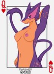 anthro areola breasts card card_template chromatic_aberration female fur hair heart_symbol hearts_(suit) medium_breasts nipples nude pink_areola pink_nipples playing_card playing_card_template purple_body queen_of_hearts_(card) simple_background smile solo suit_symbol darkito420 nintendo pokemon felid generation_5_pokemon liepard mammal pokemon_(species) digital_media_(artwork) hi_res krita_(artwork)