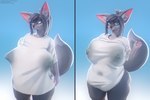 2024 3d_(artwork) absurd_res anthro belly big_belly big_breasts big_butt big_nipples black_nipples blender_(artwork) blue_eyes breasts butt canid canine clothed clothing clothing_pull dark_nipples digital_media_(artwork) eyewear female fox glasses hair hi_res hilwu huge_breasts huge_butt looking_aside looking_at_viewer mammal nipple_dip nipples orilas overweight overweight_female ponytail shirt shirt_pull simple_background solo t-shirt/pajamas_challenge thick_thighs tight_clothing topwear topwear_pull translucent translucent_clothing wide_hips