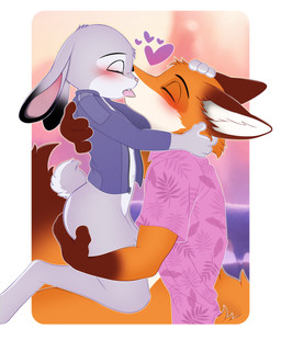 anthro big_butt bodily_fluids butt caressing duo embarrassed eyes_closed female fluffy fluffy_tail french_kissing hand_on_butt heart_symbol hug huge_butt interspecies interspecies_romance intimacy kissing male male/female petting romantic saliva scut_tail seductive short_tail tail unolvidadomas disney zootopia judy_hopps nick_wilde absurd_res hi_res
