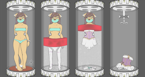 anthro anthro_to_inanimate bdsm bondage bound breasts clothed clothing clothing_transformation corset dress female front_view fur gag garter_belt garter_straps gloves hair handwear inanimate_transformation legwear lingerie panties solo stasis_chamber stockings tattoo topwear transformation transformation_ring tube_top underwear what what_has_science_done ivory-raven cat_(catldr24) domestic_cat felid feline felis goo_creature mammal 2015 hi_res