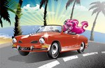 anthro beach black_body car clothed clothing detailed_background driving ear_piercing eyebrows eyelashes eyewear female frutiger_metro hair inside_car lips on_model palm_tree piercing pink_hair pink_lips plant ponytail prick_ears sea seaside shirt smile solo spikes sunglasses topwear tree vehicle water darko_djordjevic mattel monster_high volkswagen volkswagen_karmann_ghia catty_noir domestic_cat felid feline felis mammal were werecat werefelid werefeline official_art