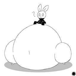 anthro clothing fur huge_thighs hyper hyper_pear hyper_thighs logo long_sleeves male navel question_mark solo sweater text thick_thighs topwear turtleneck white_body white_fur thatdawgmurray brandon_the_blank_bunny lagomorph leporid mammal rabbit aliasing artist_logo artist_name digital_media_(artwork) hi_res monochrome signature