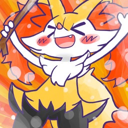 >_< ambiguous_anthro ambiguous_gender anthro biped blush blush_stickers cute_fangs dipstick_tail dutch_angle eyes_closed fangs front_view holding_object holding_stick low-angle_view markings open_mouth open_smile simple_background smile snout solo standing stick tail tail_markings teeth annyui0611 nintendo pokemon braixen canid generation_6_pokemon mammal pokemon_(species) 1:1 2024 digital_drawing_(artwork) digital_media_(artwork) hi_res japanese_description portrait three-quarter_portrait translated_description