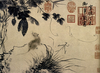 1427 ambiguous_gender bamboo black_body black_fur feral fur grass leaf looking_up on_rock plant quadruped rock solo tail text tree whiskers zhu_zhanji public_domain mammal mouse murid murine rodent 15th_century ancient_art chinese_text monochrome painting_(artwork) traditional_media_(artwork) traditional_painting_(artwork) translated