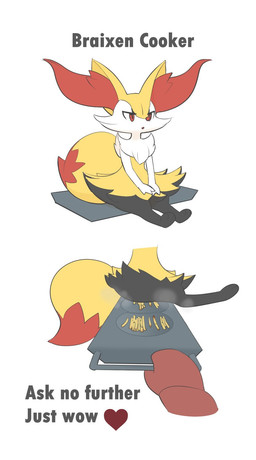 2_panel_comic 3_fingers 3_toes :o ambiguous_anthro ambiguous_gender anthro arm_tuft big_tail biped black_body black_fur butt cheek_tuft chest_tuft clothing cooking cooking_with_body digitigrade dipstick_tail duo facial_tuft feet fingers fluffy fluffy_tail food fries front_view fur handwear heart_symbol humor inner_ear_fluff markings multicolored_body multicolored_fur nude nude_ambiguous nude_anthro on_model open_mouth orange_body orange_eyes orange_fur orange_nose oven_mitts pointy_ears prick_ears shoulder_tuft side_view simple_background sitting sitting_on_food solo_focus steam tail tail_markings text toes tuft white_background white_body white_fur yellow_body yellow_fur inkune nintendo pokemon braixen canid generation_6_pokemon mammal pokemon_(species) 2021 digital_media_(artwork) english_text flat_colors hi_res