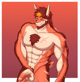 abs anthro balls barazoku beard biceps chest_tuft facial_hair foreskin fur genitals gradient_penis hair half-erect hand_on_penis high-angle_view looking_at_viewer male muscular muscular_male navel nude orange_body orange_eyes orange_fur pecs penis pubes red_body red_fur red_hair scar simple_background solo tuft vein veiny_penis koziol ren_(rabbity) lagomorph leporid mammal rabbit hi_res