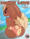 advertisement anthro bikini brown_body brown_fur clothed clothing female fur looking_at_viewer solo swimwear two-piece_swimsuit lewnoli nintendo pokemon generation_4_pokemon lopunny pokemon_(species) absurd_res digital_media_(artwork) hi_res promotional_material