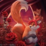 anthro ass_up big_breasts breasts countershading curtains female flower fur hair looking_at_viewer nipples orange_body orange_fur plant pose raised_tail red_hair rose_(flower) solo tail yellow_eyes mmad aeril_(helios) canid canine fox mammal 1:1 3d_(artwork) blender_(artwork) digital_media_(artwork) hi_res pinup