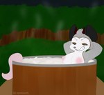 american_opossum anthro areola breasts detailed_background eyes_closed female hi_res horn hot_tub idi.opossum idi_(idi.opossum) mammal marsupial nipples red_horn smile solo steam