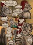 2018 3:4 anthro blue_eyes breasts clothed clothing collar comic dhaval_(character) dialogue digital_media_(artwork) duo english_text felid female fur grey_body grey_fur ishaway isolde_(rukis) leopard male mammal metal_collar myenia pantherine profanity red_lantern rukis snow_leopard speech_bubble spots stripes text tiger topless whiskers