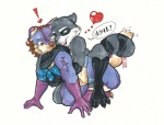 all_fours anthro breasts brown_hair duo exclamation_point female from_behind_position fur grope hair heart_symbol hug male male/female nude purple_body purple_fur sex farellemoon farellemoon_(character) mammal procyonid raccoon 2016