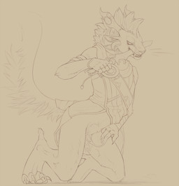 anthro bodily_fluids claws dagger female genital_fluids horn masturbation melee_weapon multi_ear solo vaginal_fluids weapon neon_(artist) guild_wars charr felid mammal 2015 hi_res monochrome