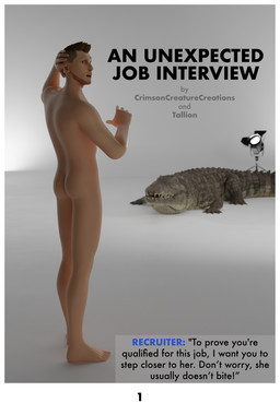 butt dialogue duo female feral hand_on_own_head human_prey looking_at_viewer looking_back looking_back_at_viewer male male/female nude nude_human nude_male open_mouth page_number quadruped sharp_teeth studio teeth text crimsoncreaturecreations chase_(crimsoncreaturecreations) crocodile crocodilian human mammal reptile scalie 3d_(artwork) absurd_res comic digital_media_(artwork) english_text hi_res