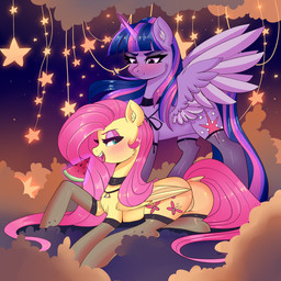 blush butt clothing collar cutie_mark duo female feral food fruit genitals hair horn legwear magic melon outside pink_hair plant purple_body telekinesis thigh_highs vulva watermelon wings yellow_body xjenn9 friendship_is_magic hasbro my_little_pony mythology fluttershy_(mlp) twilight_sparkle_(mlp) equid equine mammal mythological_creature mythological_equine pegasus winged_unicorn 1:1 absurd_res hi_res