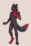 4_toes 5_fingers anthro biped black_body black_fur feet fingers fur male nude red_body red_eyes red_fur red_nose smile solo standing toes gonewiththefart canid canine fox mammal digital_media_(artwork)