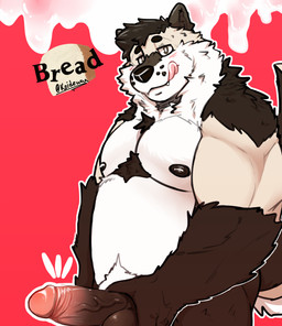 anthro balls barazoku big_penis bodily_fluids bread cum erection fluffy food foreskin genital_fluids genital_focus genitals glans humanoid_genitalia humanoid_penis male nipples nude pecs penis penis_focus penis_grab pose presenting retracted_foreskin simple_background slightly_chubby slightly_chubby_anthro slightly_chubby_male solo thick_penis vein veiny_penis breadplus18 bread_(koidewan) canid canine canis domestic_dog hybrid mammal wolf wolfdog absurd_res colored digital_media_(artwork) hi_res pinup