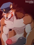 abs ambiguous_gender anthro balls big_balls big_butt big_dom_small_sub big_muscles big_pecs big_penis blush bodily_fluids bouncing_butt brown_body brown_fur butt dominant dominant_anthro dominant_male duo erection fur genitals hot_dogging huge_penis human_on_anthro humanoid_genitalia humanoid_penis interspecies larger_anthro larger_male licking licking_lips looking_pleasured male male/ambiguous male_focus multicolored_body multicolored_fur muscular muscular_anthro muscular_male navel nude pecs penis police police_hat sex sharp_teeth size_difference smaller_human smaller_male submissive submissive_ambiguous submissive_human sweat teeth tongue tongue_out white_body white_fur passchan lifewonders live_a_hero barrel_(live_a_hero) canid canine canis human mammal wolf 3:4 animated short_playtime