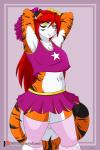 anthro boots breasts cheerleader clothed clothing crossdressing female footwear fur hair legwear looking_at_viewer midriff multicolored_body multicolored_fur navel one_eye_closed orange_body orange_fur pom_poms red_hair shoes solo stockings striped_body striped_fur stripes tail white_body white_fur wink yellow_eyes cainesart sammy_(cainesart) felid mammal pantherine tiger 2:3 hi_res