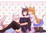 big_breasts blush bottomwear breasts clothed clothing female group looking_at_viewer skirt nao_(artist) animal_humanoid canid canid_humanoid canine canine_humanoid cat_humanoid felid felid_humanoid feline feline_humanoid humanoid mammal mammal_humanoid digital_media_(artwork) hi_res shaded