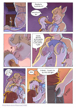 5_fingers anthro anthro_on_anthro bed bedroom blush bottomwear breast_fondling breast_play breasts butt clothed clothed_anthro clothed_female clothed_male clothing crotch_grab dialogue door duo feathers female fingers fondling fur furniture grope hand_on_breast head_between_breasts interspecies interspecies_romance kiss_on_forehead kissing lingerie male male/female navel nightgown nipples page_number romantic romantic_ambiance romantic_couple shirt shorts smile speech_bubble tail tan_body tan_fur text topwear translucent translucent_clothing translucent_nightgown white_body white_feathers kantachibli clover_(kantachibli) phillip_(kantachibli) avian bird bovid bovine cattle heron mammal pelecaniform comic english_text hi_res url