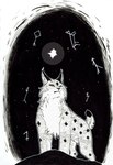 ambiguous_gender cheek_tuft chest_tuft constellation ear_tuft facial_tuft feral fluffy fur fuzzy inner_ear_fluff low-angle_view markings narrowed_eyes night no_pupils short_tail sky solo spots spotted_body spotted_fur spotted_markings standing star starry_sky tail tuft bluewolflock inktober might_and_delight shelter_(game_series) felid feline lynx mammal absurd_res black_and_white hi_res monochrome