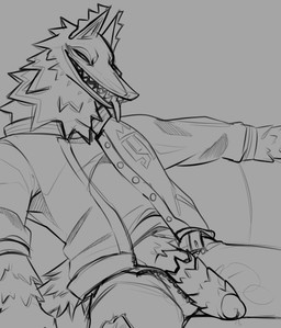 anthro bottomwear clothed clothing furniture genitals glans jacket letterman_jacket lounging male narrowed_eyes open_bottomwear open_clothing open_jacket open_pants open_topwear pants penis penis_poking_out pinata pubes reclining reclining_on_sofa ruff shirt sofa solo tail teeth tongue tongue_out topwear torn_bottomwear torn_clothing torn_pants rocketdroolz epic_games fortnite andy_fangerson alebrije animate_inanimate canid canine canis living_pinata mammal wolf 2025 absurd_res hi_res monochrome sketch